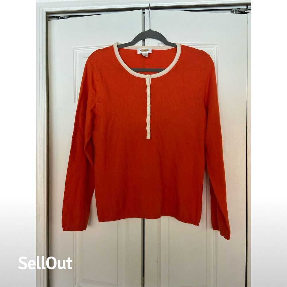 Talbots Women's Henley Sweater Size L Orange Cashmere Blend V-Neck